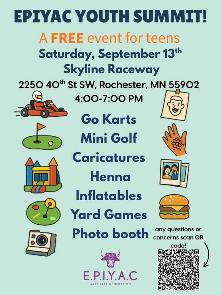 Free teen event on Saturday, 9/13, Skyline Raceway (Go Karts, Mini Golf, Inflatables, Yard Games)
