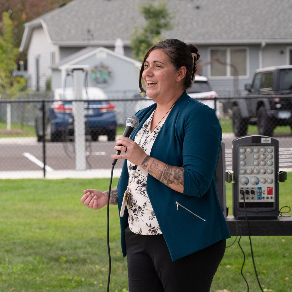 Malissa Nelson speaks at the Mighty Oaks Early Learning School ribbon cutting.