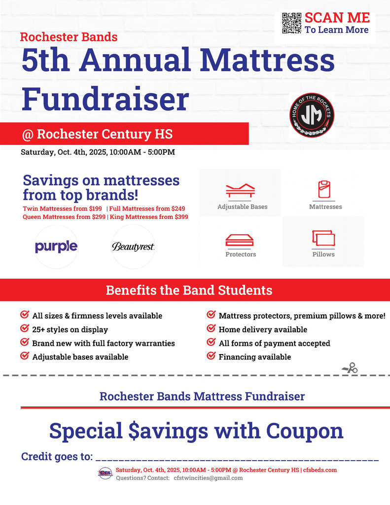 JM Bands Boosters Mattress Sale at CH Saturday, October 4th 10-5