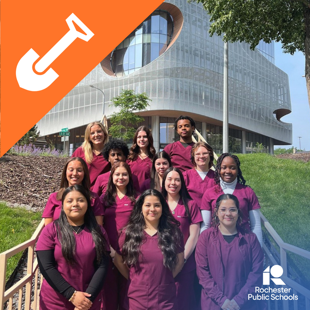 Phlebotomy students in front of Discovery Square.