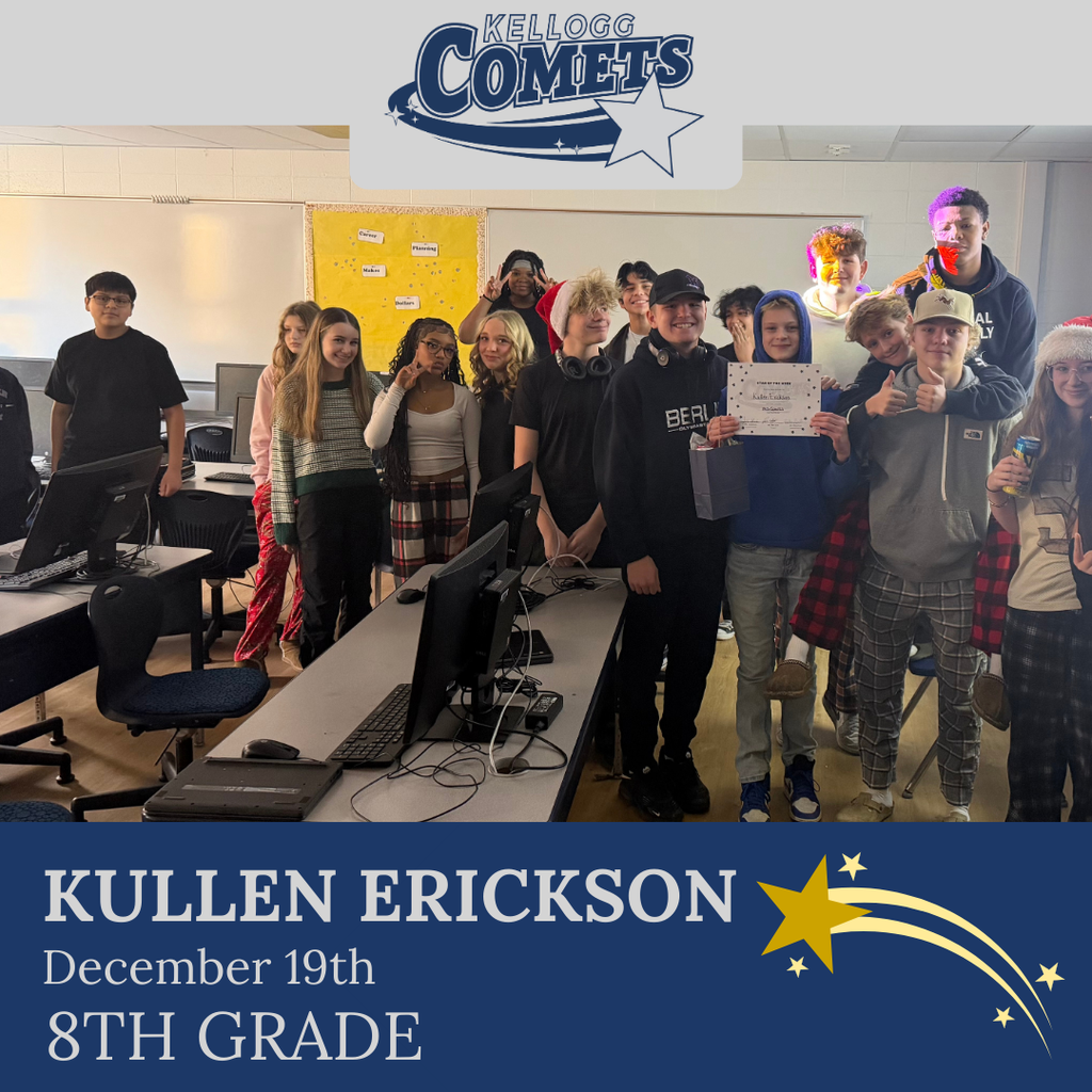 Group of students in multicolored clothing standing and smiling for a student who received award