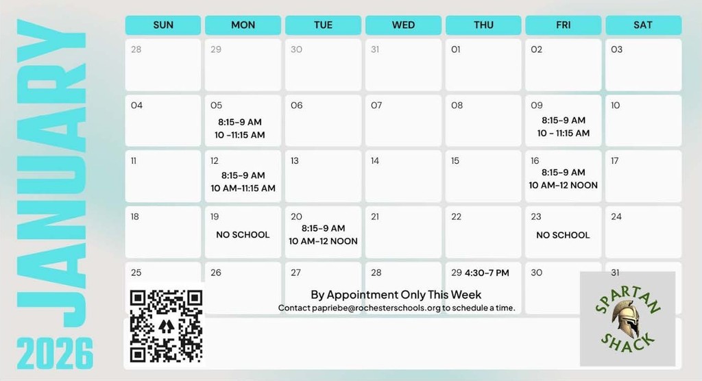 Spartan Shack hours for January