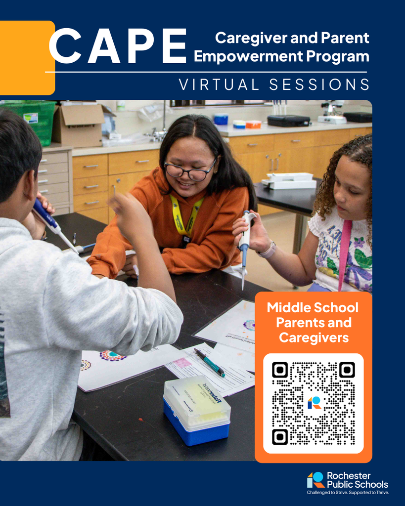 Caregiver and Parent Empowerment Program Virtual Sessions, middle school parents and caregivers scan the qr code to register.