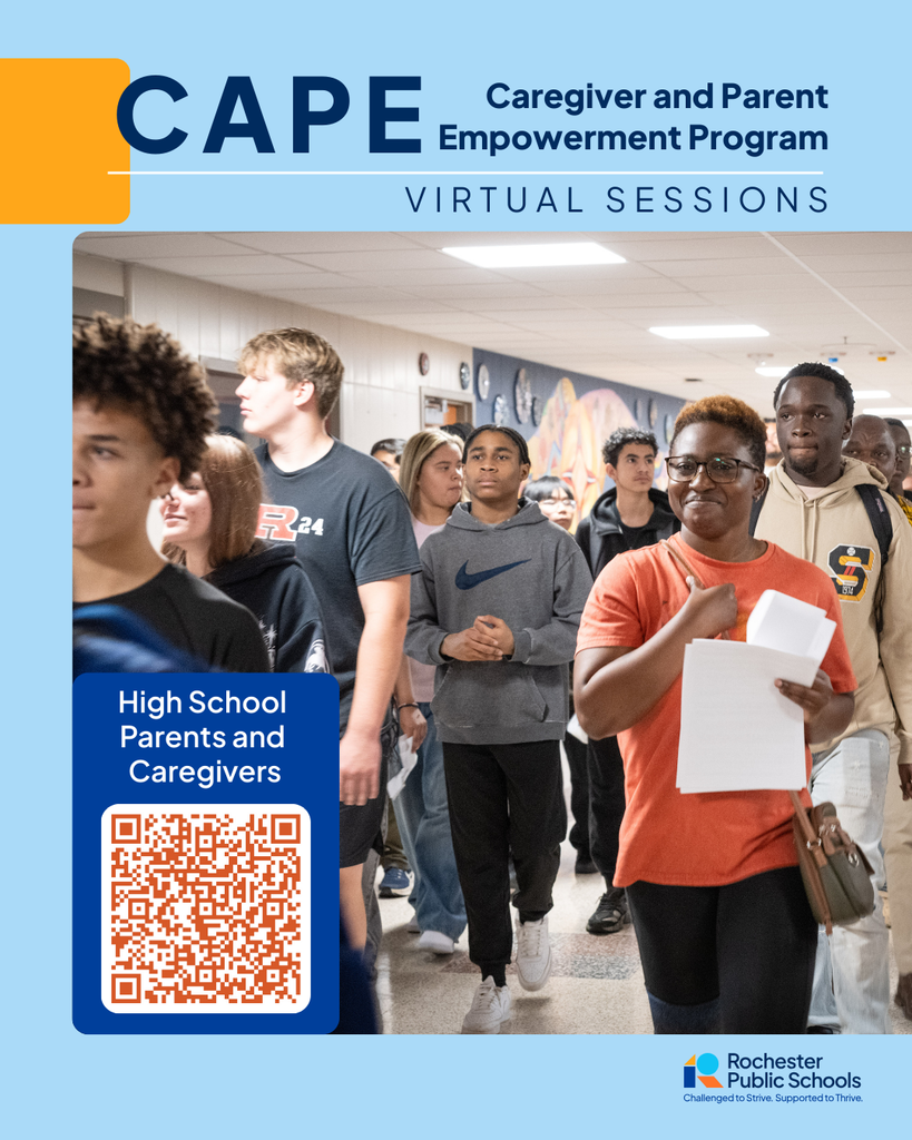 High school parents register for CAPE virtual sessions by scanning the qr code or link in text. 