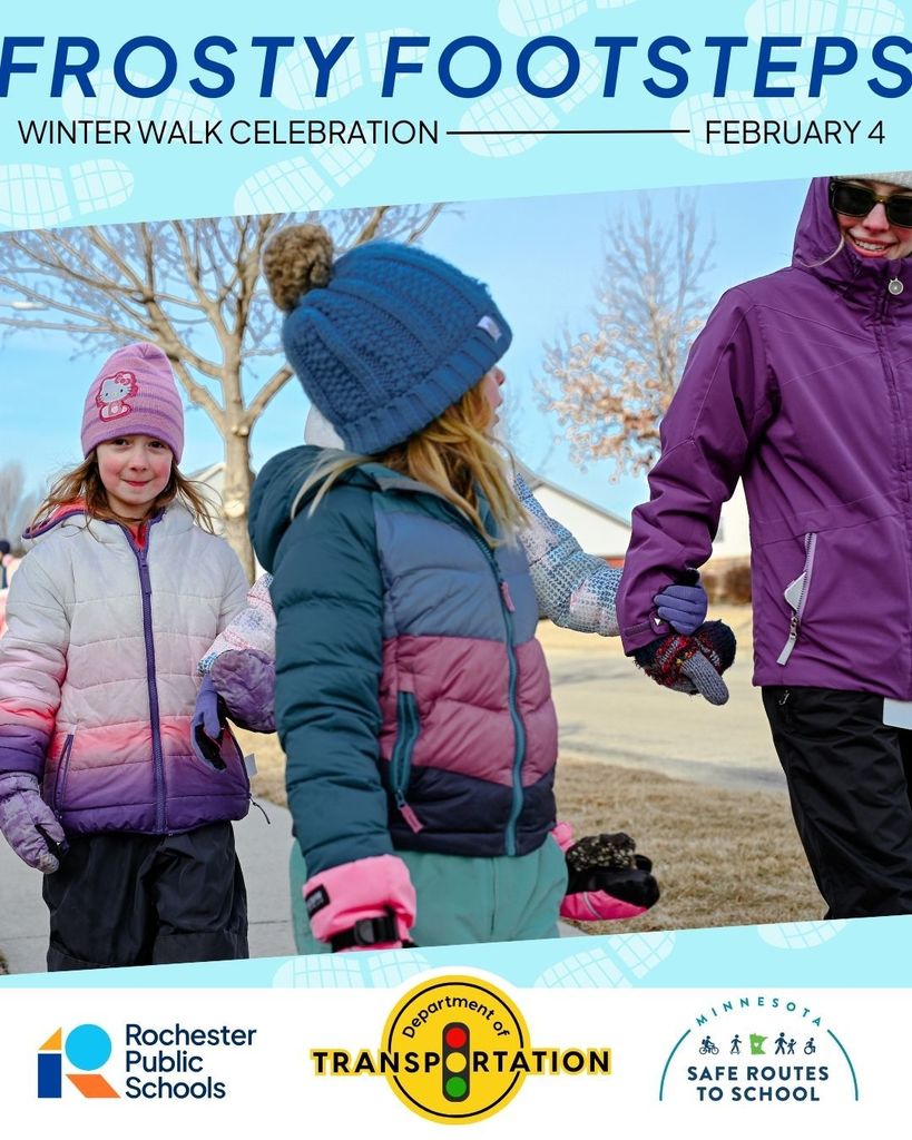 Child in winter gear holds the hand of a smiling adult.