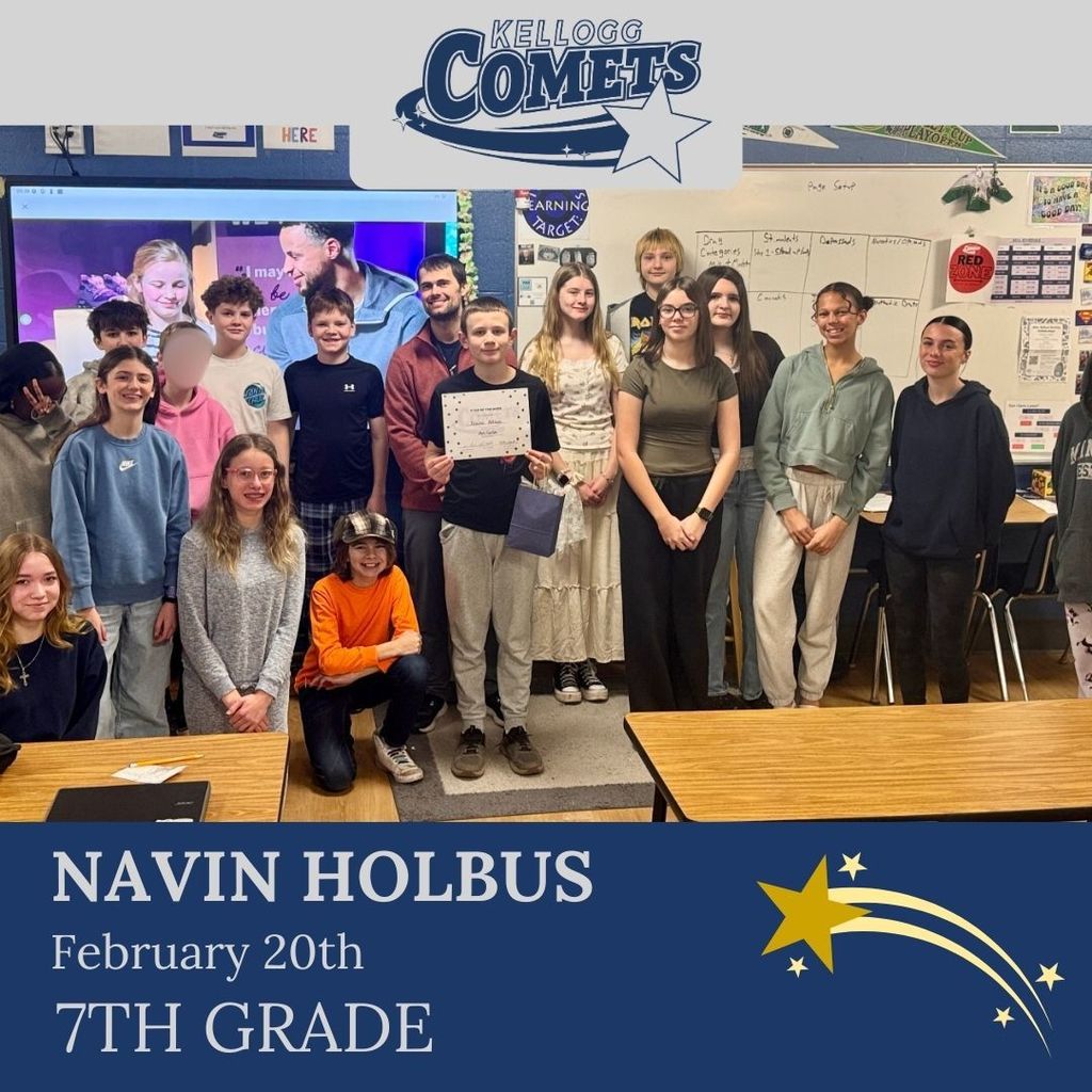 Group of students in multicolored clothing standing and smiling for a student who received award