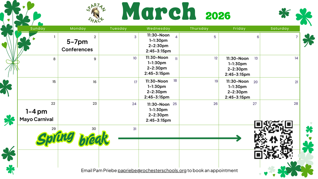 March hours for Spartan Shack