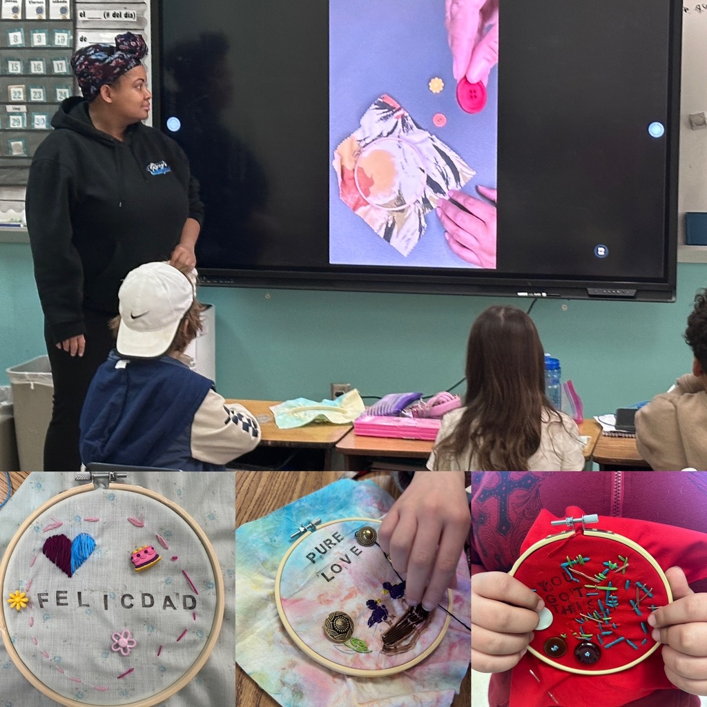 Adult teaching students. Student projects below.