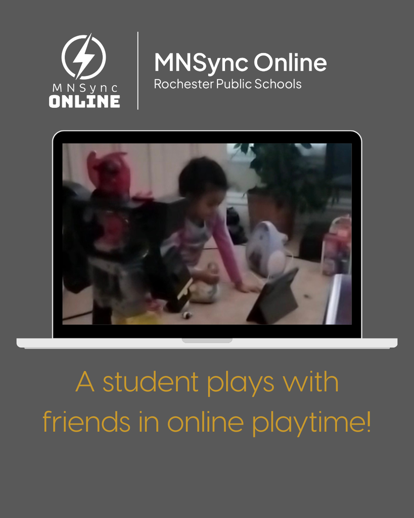 Image of a student during online play time. "A student plays with friends in online playtime!