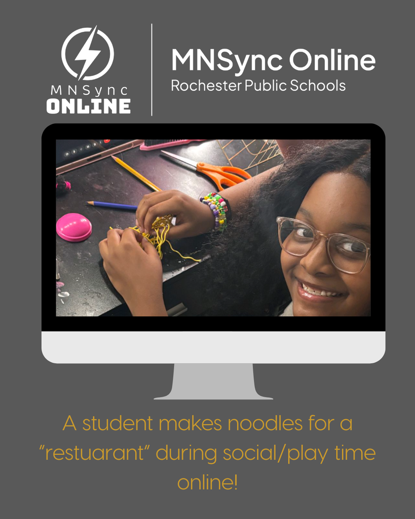 Picture of a student "making noodles" for a pretend restaurant during online social/play time online! 