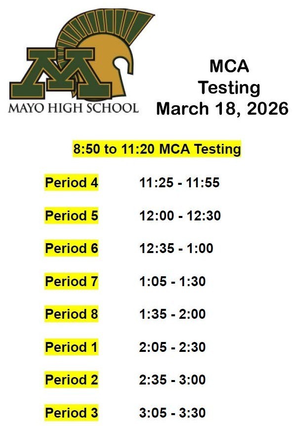 Special schedule for MCA testing 3.18.26