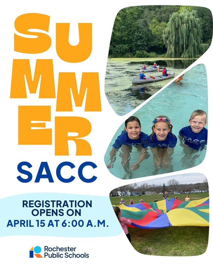 Summer SACC registration opens on April 15. at 6:00 a.m.