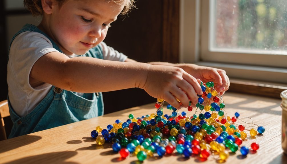 young child working with beads