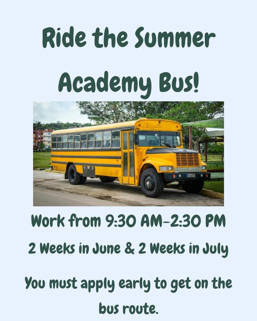 participants can ride the summer academy bus make sure to apply early to get on the route