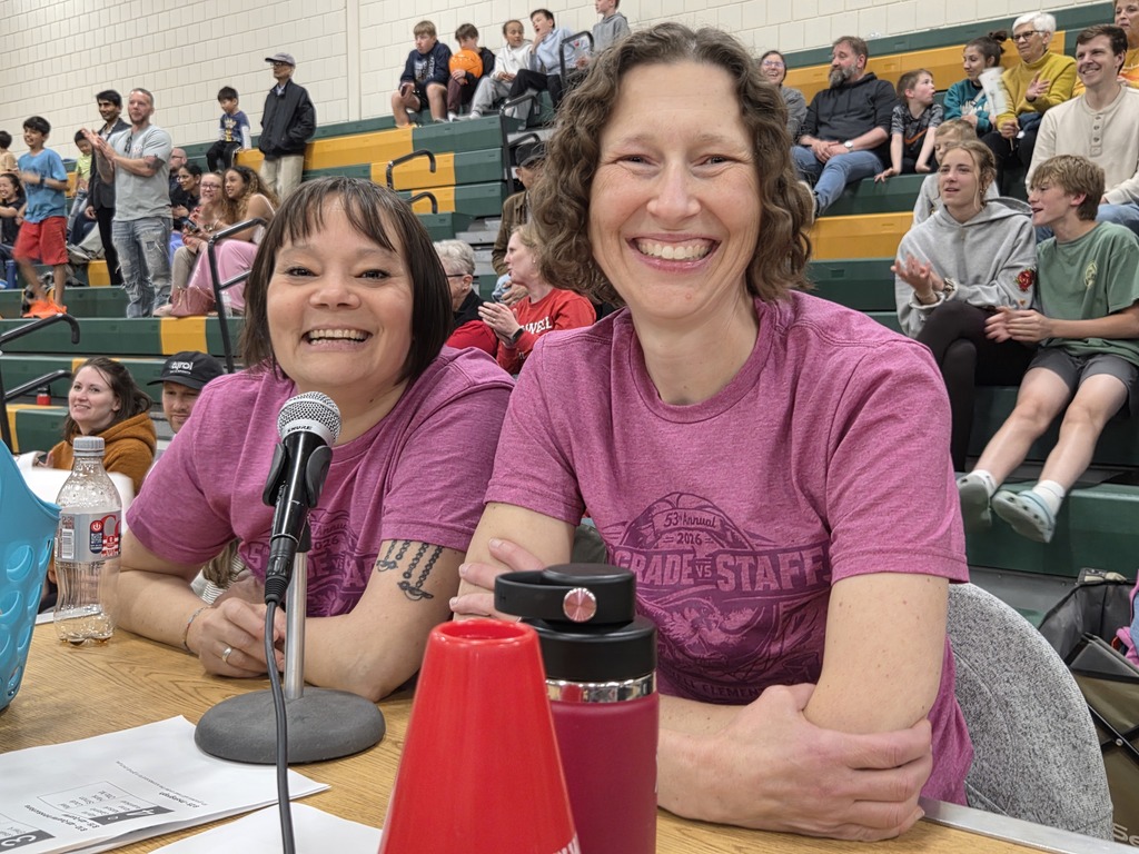 Our announcers-Mrs. Lanza & Ms. Herman