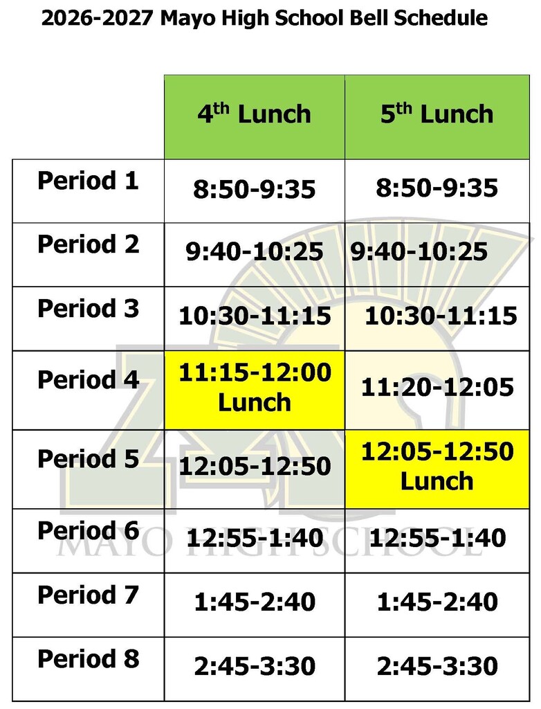 SY 26-27 daily bell schedule