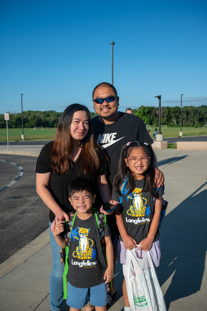 Longfellow family poses for the camera on the first day of school