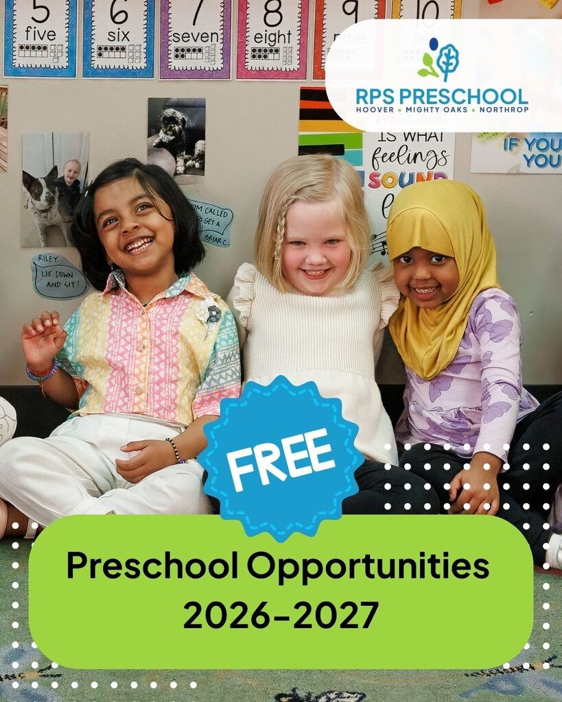 Three preschoolers sit on the floor and giggle. The text reads, "Free Preschool Opportunities 2026-2027."