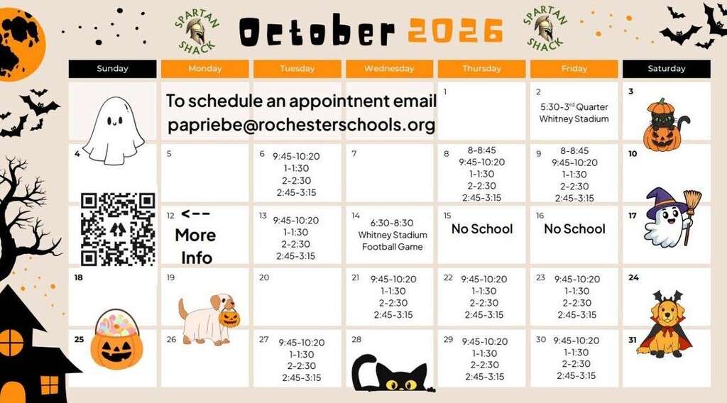 October Spartan Shack hours