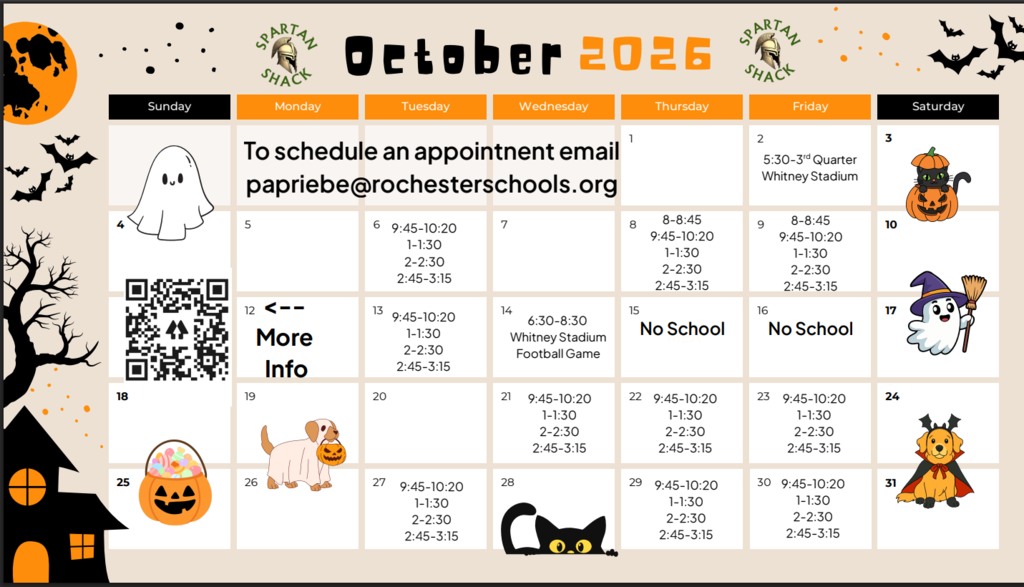 October Spartan Shack hours