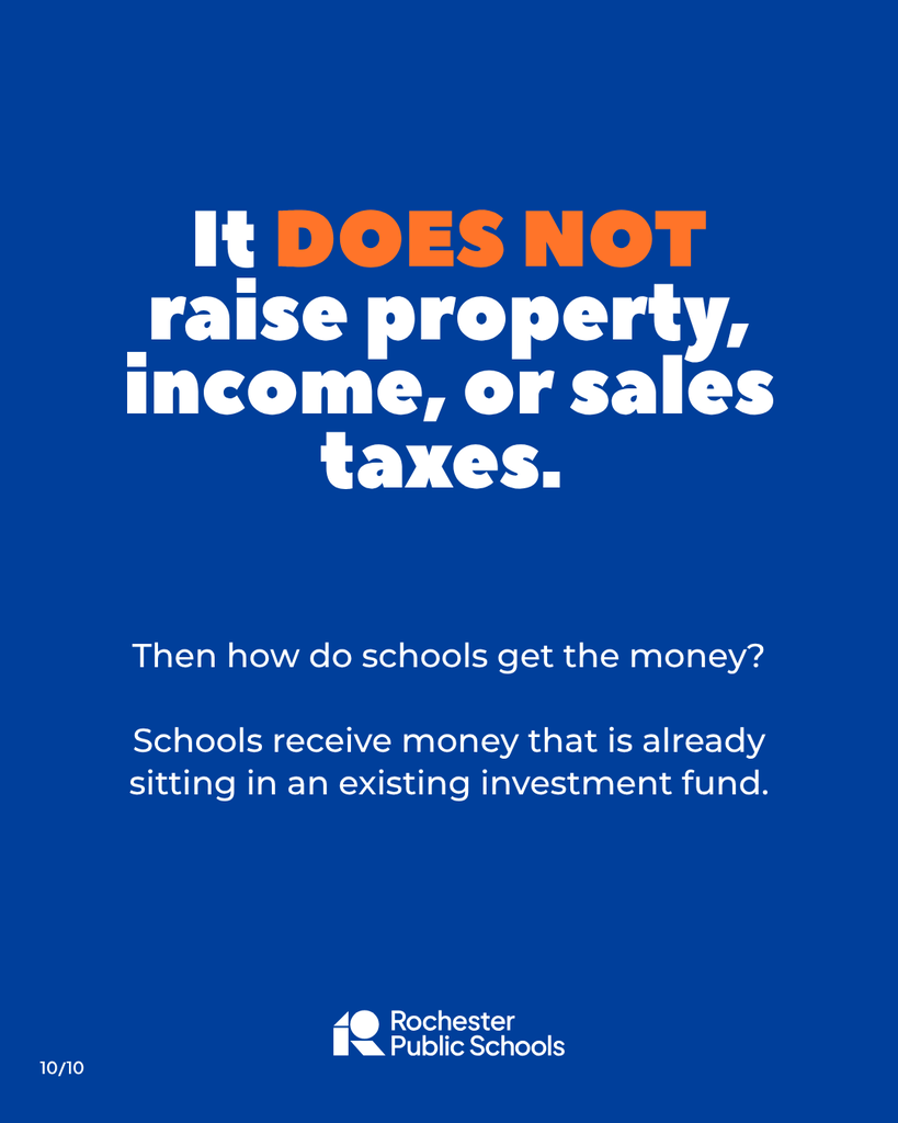 It DOES NOT raise property, income, or sales taxes. Then how do schools get the money? Schools receive money that is already sitting in an existing investment fund.