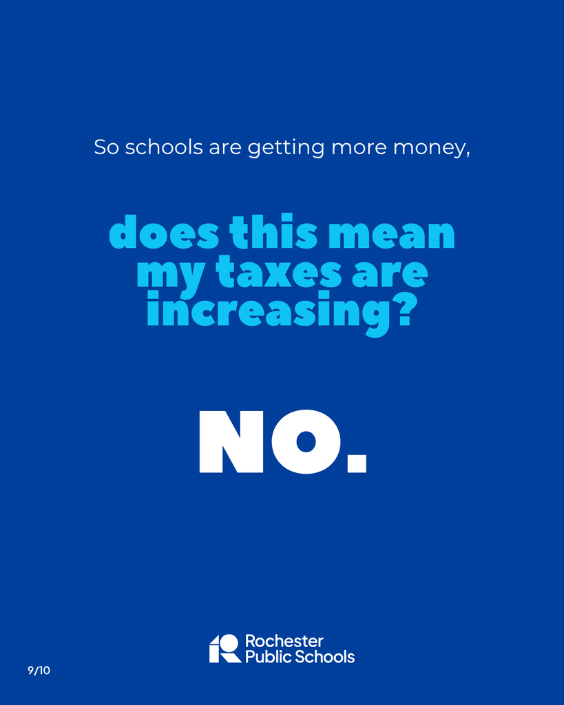 So schools are getting more money, does this mean my taxes are increasing? No.