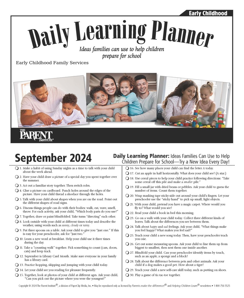 schedule for early childhood september