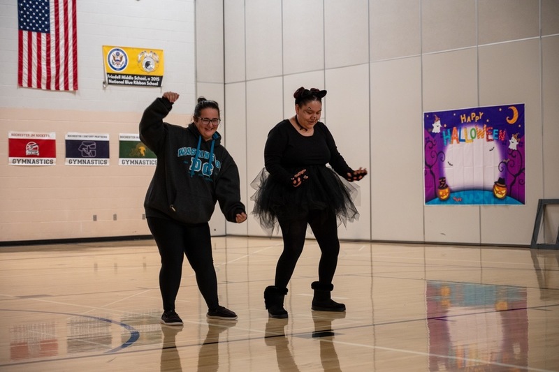 RAIL staff member, Makayla, joins Melany’s performance so she didn’t have to do it alone