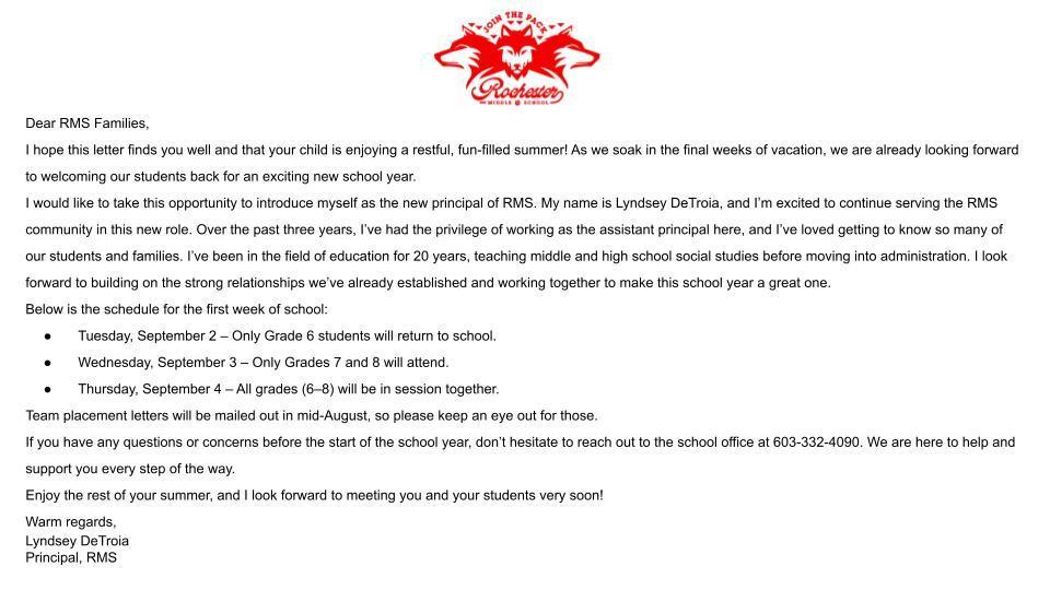 Principal Letter