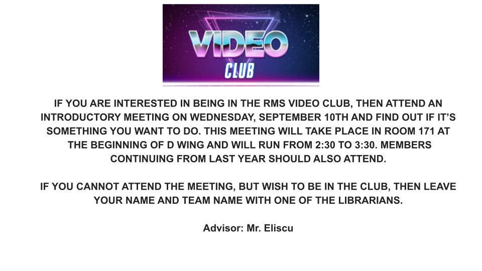 Video Club Announcement 