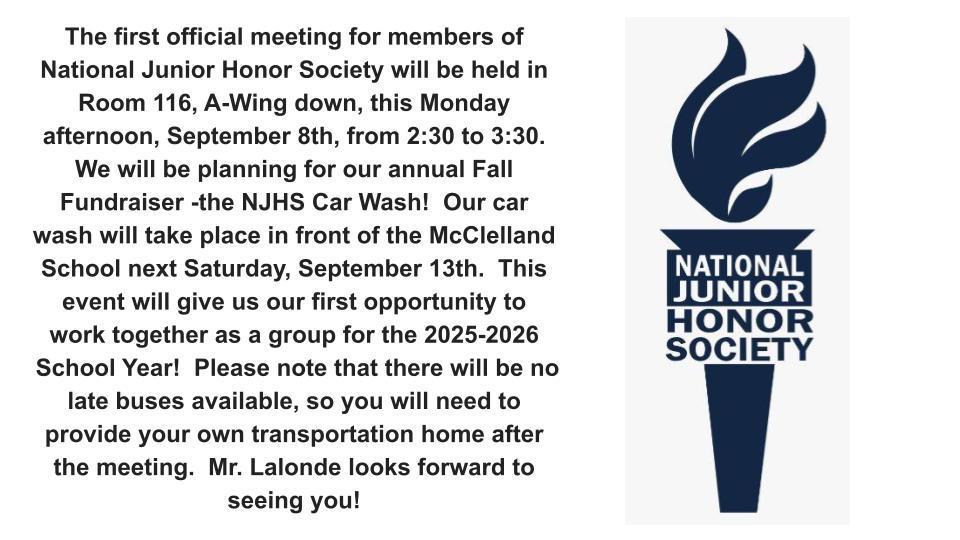 NJHS ANNOUNCEMENT