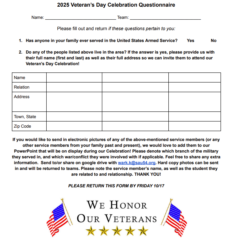 Veteran's Day Questionnaire