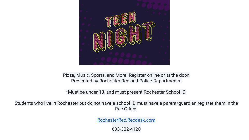 Teen Night Reminder for Saturday Saturday February 7, 2026! 