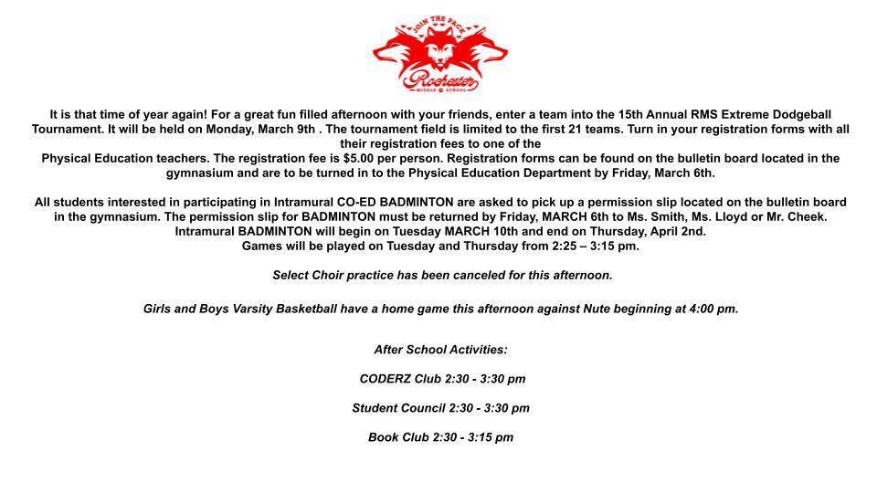 Announcements for 2/17/26