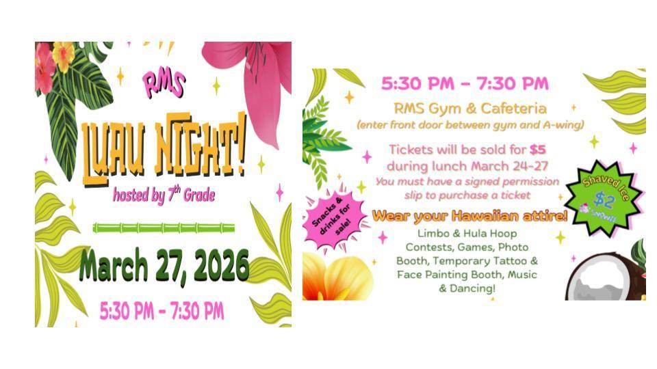 7th Grade Sponsored Luau Night! 