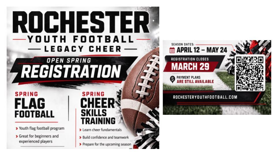 Rochester Youth Football Legacy Cheer Announcement 