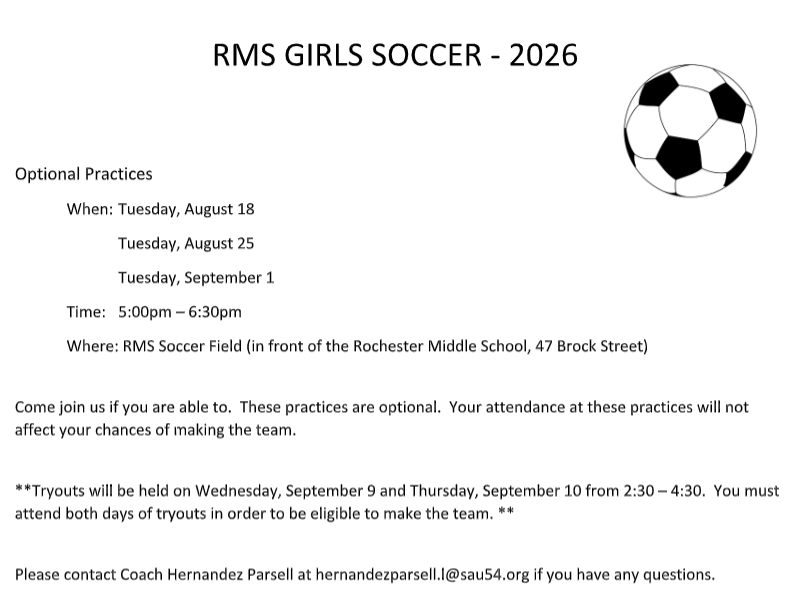 RMS Girls Soccer Optional Practices