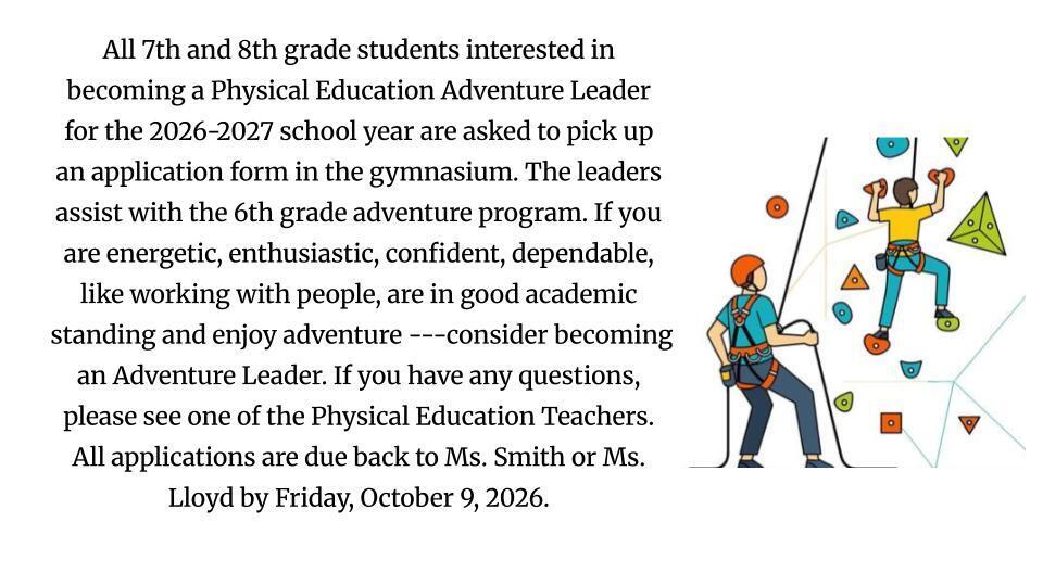 Physical Education Adventure Leader Announcement 