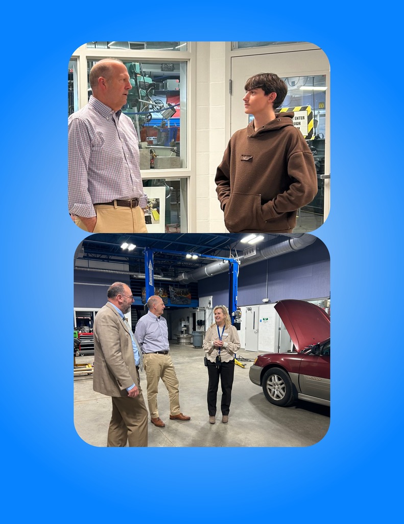 Three photos of people in an auto repair shop. Two men talk near a glass door. Three people speak near a car with its hood up.