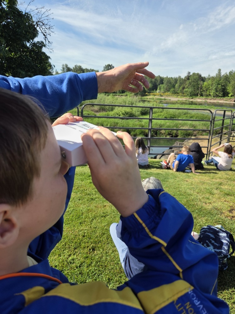 Student looking through viewer.