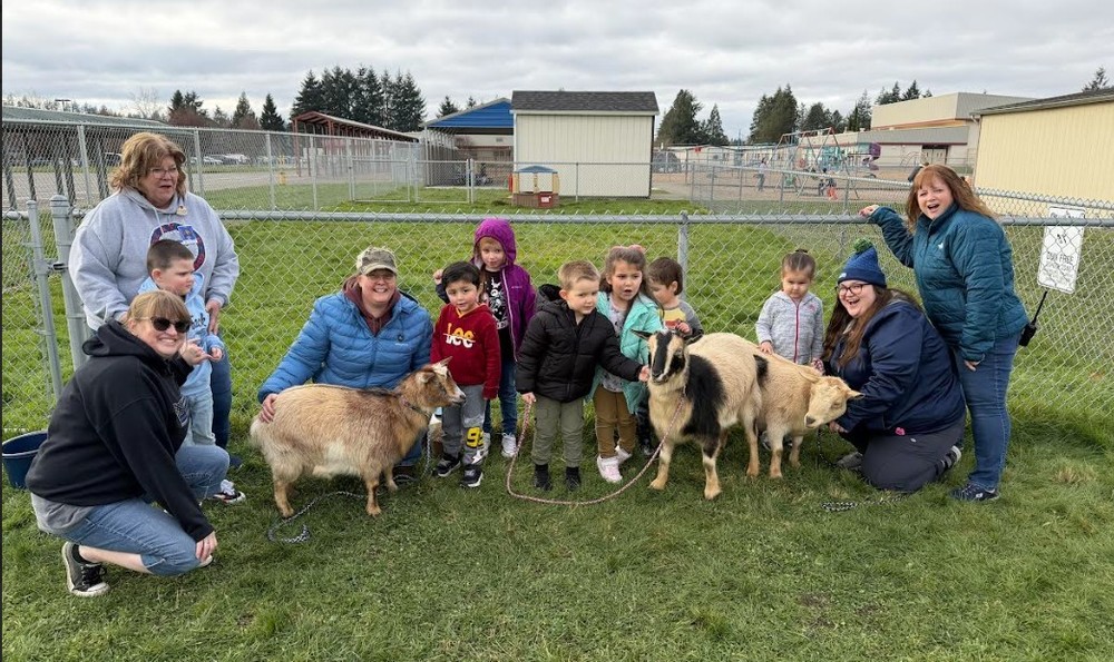 Teacher. Marci's class with goat hats