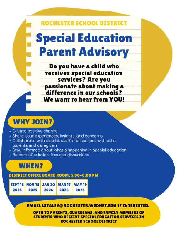 Sped Parent Advisory - 5:00-6:00 pm, November 18, 2025 - District Office