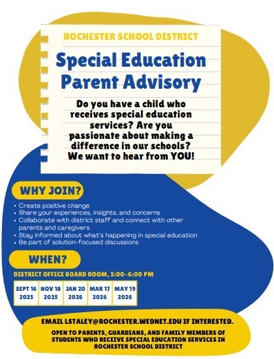 Special Education Parent Adisory 1/20 at 5 pm flyer