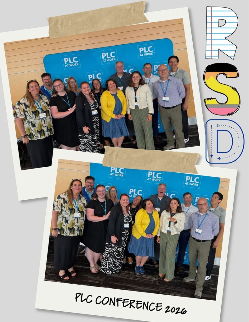 Two collage photos of people at a PLC conference. First row is blue background, second row is white.
