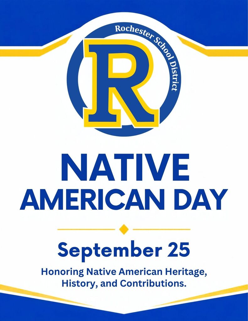 White and blue graphic with a logo. Text reads "NATIVE AMERICAN DAY September 25 Honoring Native American Heritage, History, and Contributions."