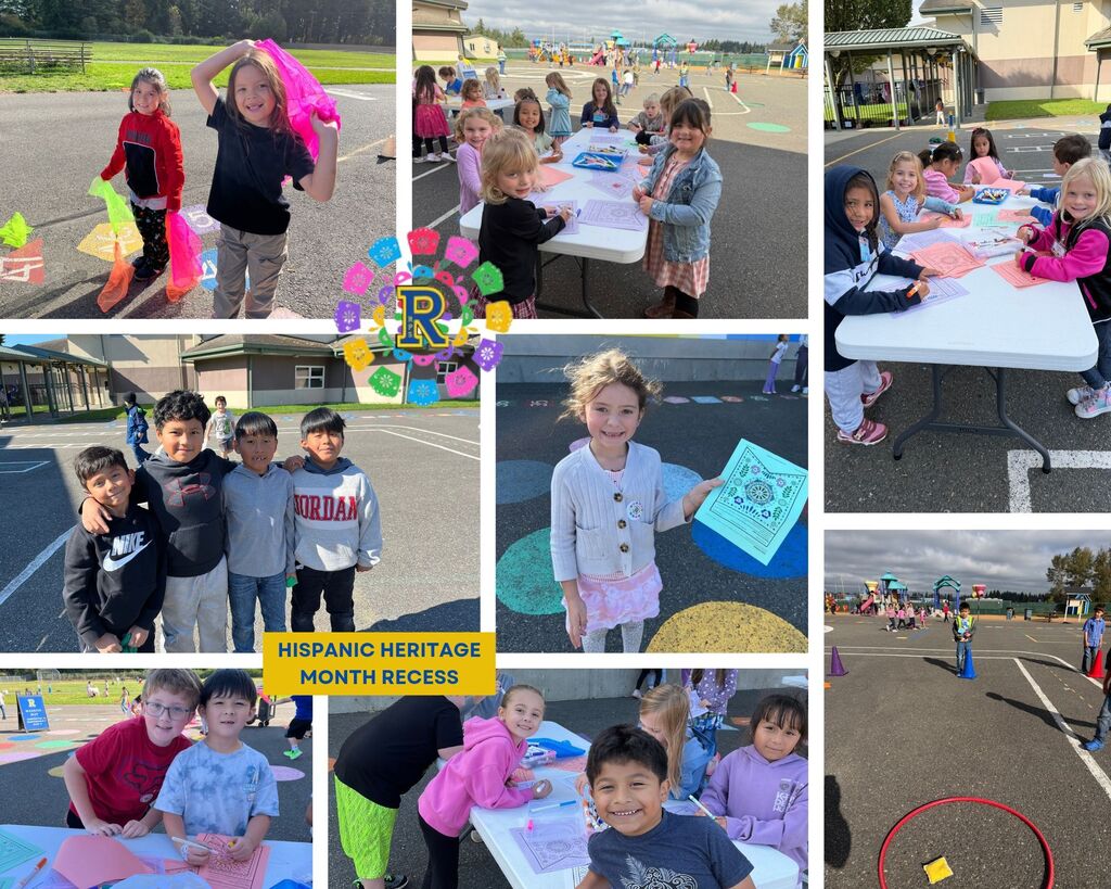 Collage of children in various school activities. Scenes include kids at a table, a runner, a group, and a classroom.