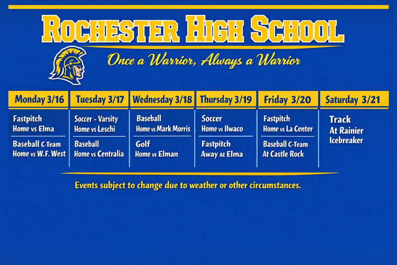 Week of 3/15-3/21 Athletic Schedule