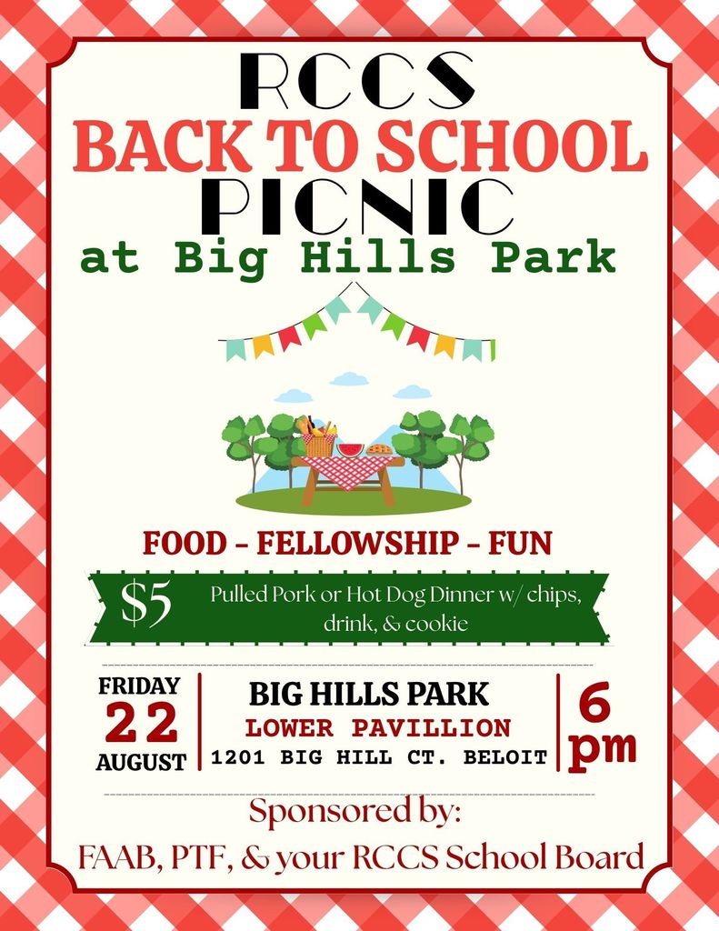 Rock County Christian School School Wide Picnic invite with details