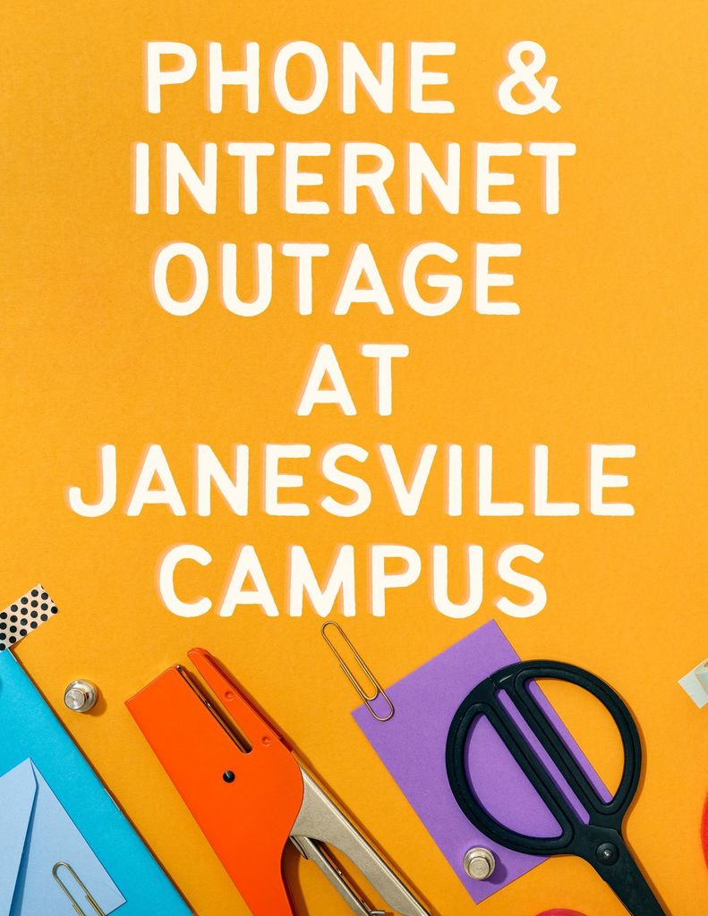 Rock County Christian School sign alerting Janesville Campus to internet and phones being down