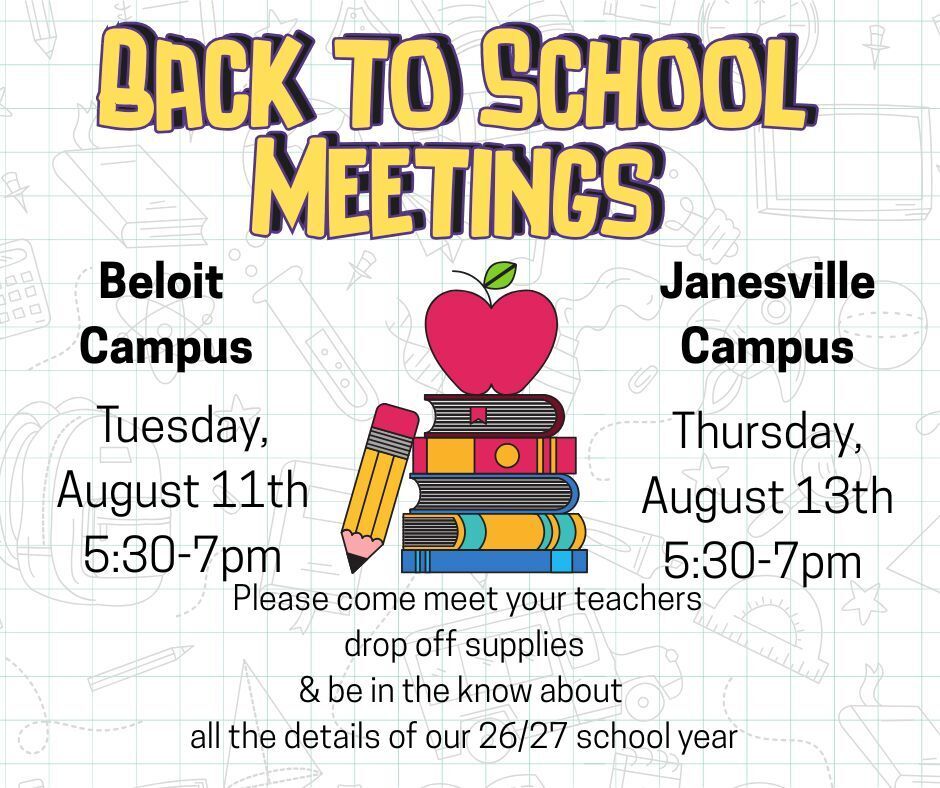 Rock County Christian School back to school night announcement